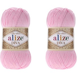 Alize Diva Yarn Hand Knitting Yarn 100% Microfiber Acrylic Yarn Alize Diva Silk Effect Thread Crochet Art Lace Craft Lot of 2 skeins 200gr 767 yds (291-Pink)