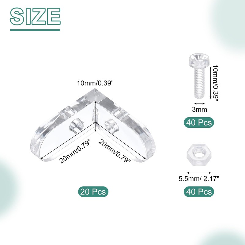 sourcing map 12 Set Acrylic Corner Bracket, L-Shaped Corner Connector