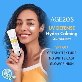 Protector solar hidrocalmante AGE20 UV Defense SPF 60  Protector solar coreano  Fórmula cremosa humectante, sin tono blanco, acabado ligero  Té verde
