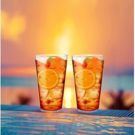 KLIFA- CHARLESTON- 19 oz, Set of 6, Acrylic Fishing Highball, School of Fish Drinking Glasses, BPA-Free, Stackable Plastic Drinkware, Dishwasher Safe Cups, Clear