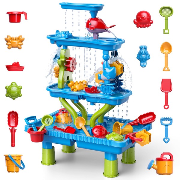 WATUDOU 4-Tier Sand and Water Table for Kids, Outdoor Splash