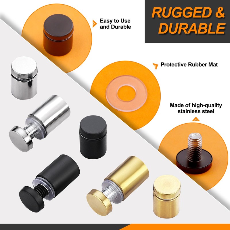 Rustark 12 Sets 1/2" x 1" Black Stainless Steel Standoff