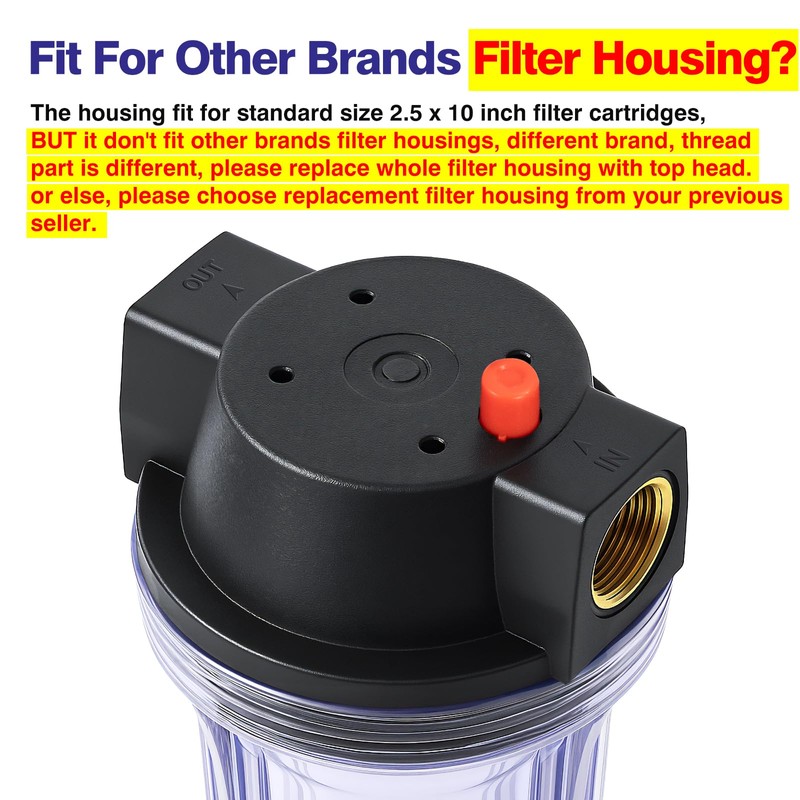 Geekpure 10-Inch Whole House Slim Water Filter Housing with Pressure
