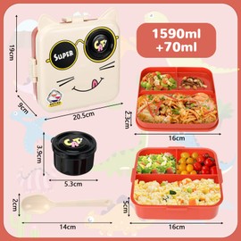 Tapvai Sprifityy Children's Lunch Box, Bento Box, Lunch Box with Bento Compartment and Fork, Safe and BPA-Free Materials, Durable and Leak-Proof, Dishwasher Safe (Cat Style, Apricot Colour)