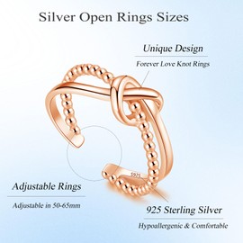 Loutade Silver Women's Rings, 925 Sterling Silver Open Adjustable Rings, Double Silver Open Rings Infinity, Simple Silver Knot Rings, Stackable Open Knuckle Finger Rings for Women Girls, Sterling