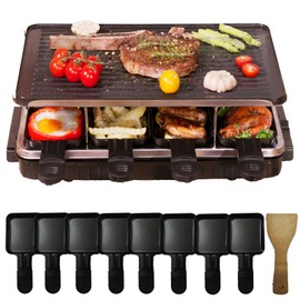 Korean BBQ Grill 2 in 1 Electric Griddle, Nonstick Electric Raclette Grill with 8 Raclette Pans, Adjustable Temperature 1300W,Reversible Smokeless for Indoor Family Party