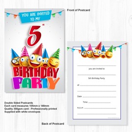 Olivia Samuel 20 x 5th Birthday Party Invites from Cartoon Style - Ready to Write with Envelopes