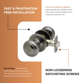 Copper Creek Antique Nickel Door Knobs - Round Colonial Knob, 1 Pack, Interior Passage Handle Perfect for Home Improvement - Fits All Standard Doors - Hallway, Closet, Bedroom, Bathroom