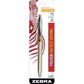 Zebra Sarasa Grand, Retractable Gel Ink Pen, Gold Barrel, Medium Point, 0.7mm, Black Ink, Sold as 3 Pack