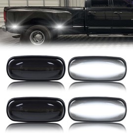 ATROVI LED Rear Side Marker Lights Assembly for 2003-2009 Dodge Ram 2500 3500 Dual Rear Wheel Fender Bumper Marker Signal Lamps, Replace OEM Smoked Lens White LED Side Turn Signal Lamps, 4 PCS