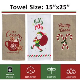 fillURbasket Christmas Kitchen Towels Set of 6 Cotton Holiday Dish Towels for Kitchen Dish Drying Hand Drying Xmas Flour Sack Towels 15x25