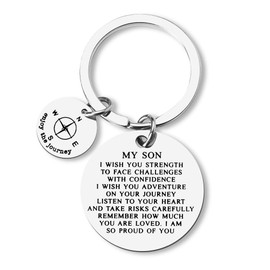 Son Keychains Gifts from Mom Dad, Inspirational Gifts for Boys Son Compass Keychain for Men Christmas Xmas Gifts for Sons Stepson Motivational Birthday Gift