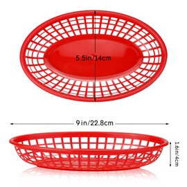 GothaBach 24 Pack Fast Food Baskets, Plastic Fast Food Restaurant Baskets, Bread Fry Baskets Serving Tray for Hot Dogs, Chicken, Burgers, Sandwiches, Fries(Red)