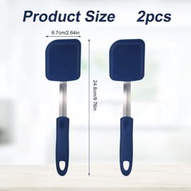 2pcs Mini Silicone Cookie Spatulas, Small Silicone Spatula Turner Heat Resistant Nonstick Silicone Spatula Set No Scratch Flipper Kitchen Utensils for Eggs Pancakes Cookies, Easy to Flip (Blue)