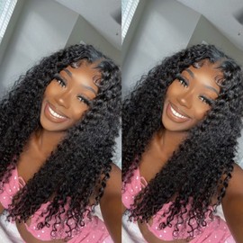 4GIRL4EVER Glueless Ready to Wear Go Wigs Water Wave T Part Lace Front Wigs Human Hair Pre Plucked for Women 4x1 Pre-cut HD Lace Closure Wigs Human Hair Glueless 3D Dome Cap Wig No Combs 180 Density Black Color 22 Inch
