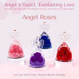 Angel Roses Gifts for Grandma＆Mom,Forever Real Flowers Roses in Angel Figurines,Christmas Roses Gifts for Women Mom Wife Mother in Law/Red