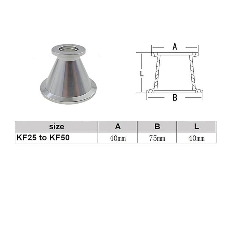 KF25 to KF40 Vacuum Tri Clamp Reducer SUS304 Stainless Sanitary
