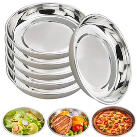 falichchch 6 Pcs Stainless Steel Plates 9.5 Inch, Stainless Steel Dinner Plates, Metal Lightweight Unbreakable Dinner Dishes Plates Set for BBQ, Snack, Salad, Appetizer, Fruit, Cookies