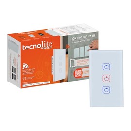 Tecnolite Connect - Apagador Inteligente Táctil WiFi 3 Circuitos, Requiere Cable Neutro, Compatible con App móvil, Alexa, Google y Siri, Interruptor Inteligente
