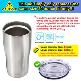 AICMEI 2 Replacement Lids for 20oz Stainless Steel Tumbler Lids-Replaces Only Covers With a Top Diameter of 3.4 inches（Bottom Diameter of 3.23 inches）