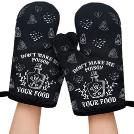 Don't Make Me Poison Your Food Funny Oven Mitts with Hanging Loop and Silicone Non-Slip, Chef Baking Cooking Kitchen Utensils 2-Piece Set, Gifts for Hostess Bake Lover Mom Wife BFF