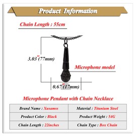 Xusamss Punk Rock Stainless Steel Microphone Pendant Necklace(Black)