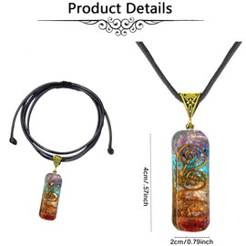 WULILONG 7 Chakra Healing Crystal Natural Gemstone Rainbow Crystals Orgone Energy Generator Protection Amulet Pendant Necklace for Women Men (Rectangle)