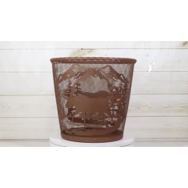 Ebros GIft Rustic Deer Moose By Pine Forest Mountains Metal Wire Waste Basket Trash Bin