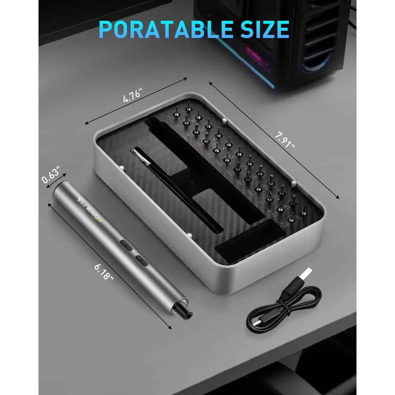 WorkBless WorkBless Mini Electric Screwdriver, 3.7V Precision Screwdriver Set, 24-in-1