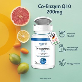 Co-Enzym Q10 200mg - 90 Kapseln - hochdosiert - Hochdosiert - 100% Vegan – Deutsche Produktion & Laborprüfung - NutriFair | Premium & Fair