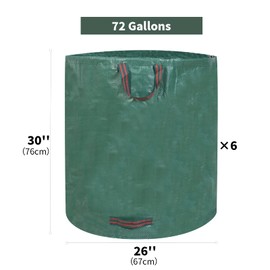 JERIA 6-Pack 72 Gallons Reusable Garden Waste Bags with 4 Handles,Lawn Pool Garden Heavy Duty Waste Bag for Loading Leaf,Trash,Yard Waste Bags (H30" X D26")