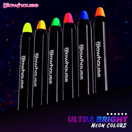 The Glowhouse UV Neon Face Paint and Body Paint Stick (Pack of 6) Fluorescent Brightest Glow under UV!