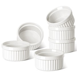 LE TAUCI Ramekins 6 OZ, Ceramic Souffle Dishes, Oven Safe Custard Cups for Baking, Creme Brulee, Pudding, Dessert, Microwave & Dishwasher Safe, Set of 6, White