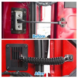 Compatible with Jeep Wrangler JK JKU 2007-2018 Tailgate Check Tailgate Door Limiting Straps, USA Flag Style Removable Improved Braid Strap Door Check Limiter (Black)