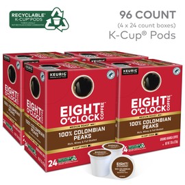 Eight O'Clock Coffee Colombian Peaks Keurig Single-Serve K-Cup Pods, Medium Roast Coffee, 96 Count (Pack of 4)