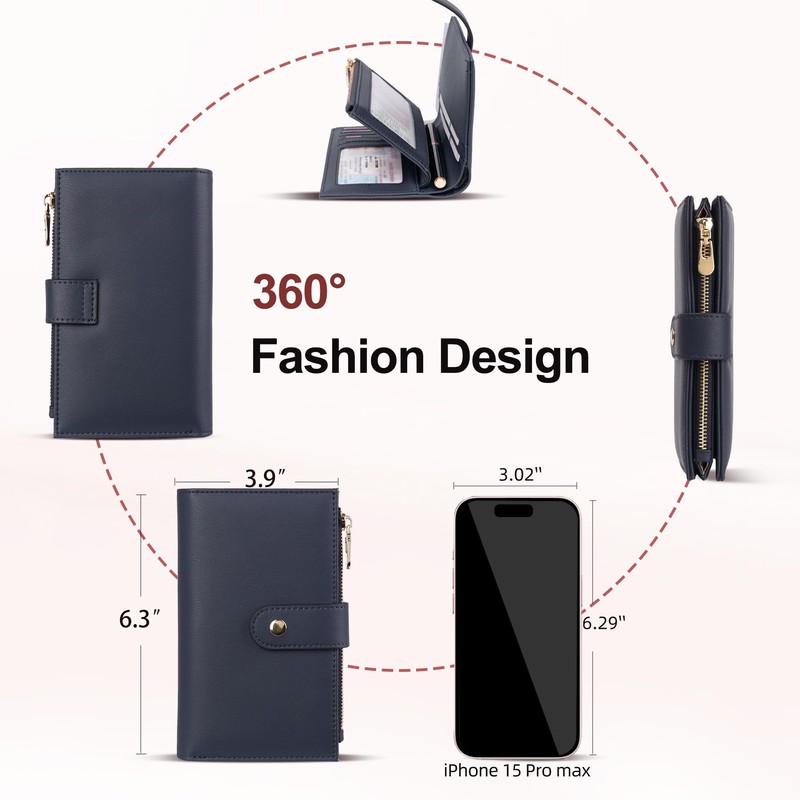 yiijay Wallet for Women RFID Blocking Leather Trifold Clutch Wallet