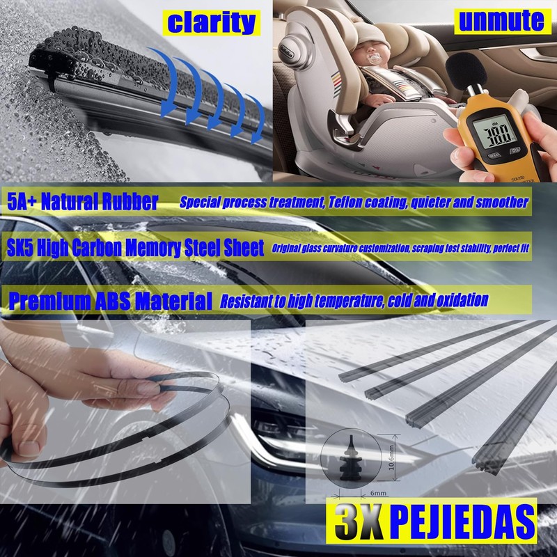 PEJIEDAS 3 Wiper Blades for Hyundai Veloster 2012 2013 2014
