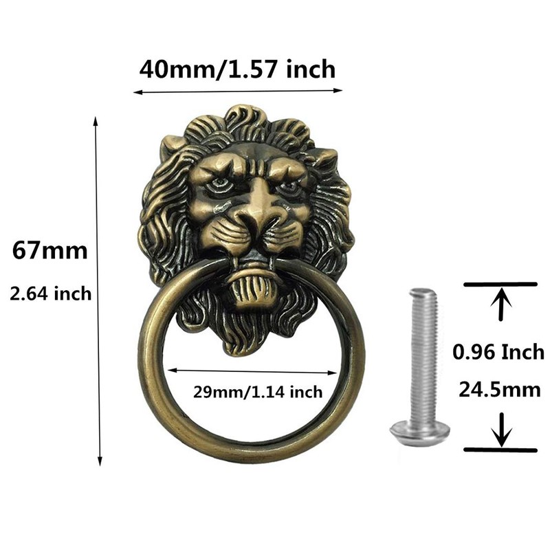 6 Pack Lion Head Knob Pull Handle for Dresser Drawer