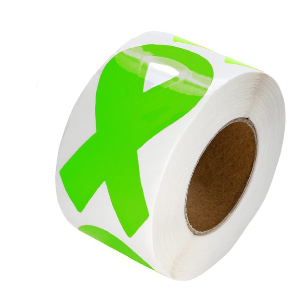 Large Lime Green Ribbon Stickers - Lime Green Ribbon Awareness Stickers for Fundraisers & Awareness Events (1 Roll - 250 Stickers)