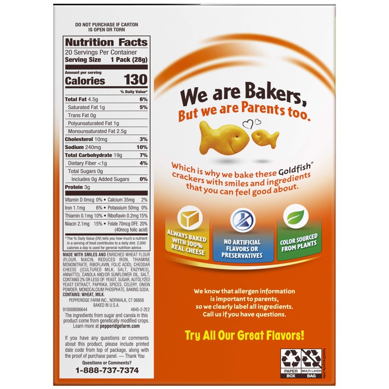Pepperidge Farm Goldfish Cheddar Crackers, 20 oz. Multi-pack Box, 20-count