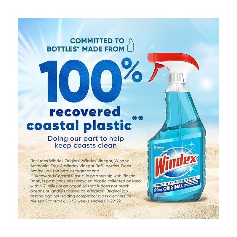 Windex Glass and Window Cleaner Spray Bottle, Original Blue, 23