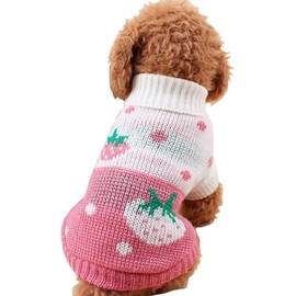 Pet Dog Sweaters Classic Knitwear Turtleneck Winter Warm Puppy Clothing Cute Strawberry and Heart Doggie Sweater (Pink, X-Large)