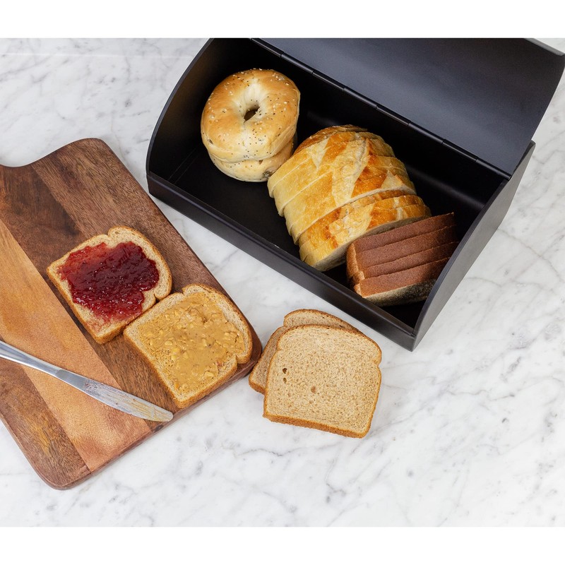 AuldHome Farmhouse Black Bread Box; Retro Vintage Style Enamel Countertop