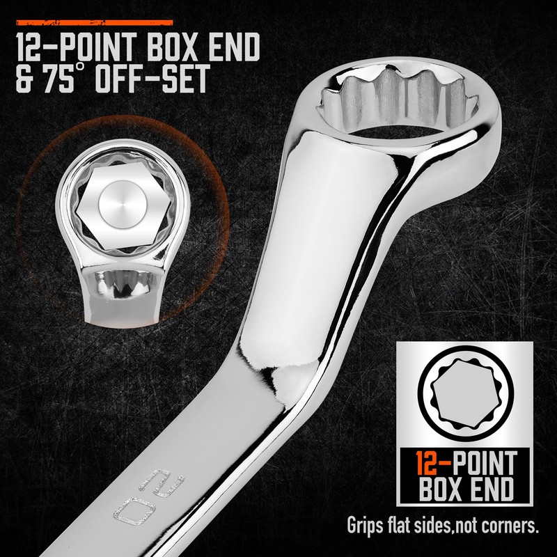 HORUSDY 9-Pece Metric Offset Box Wrench Set with Rolling Pouch,