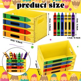 Yuntau Crayon Mini Wooden Crate Decoration Back to School Tiered Tray Decor with 12 Crayon Wood Sign Tabletop Colorful Pencil Basket Container Box for Table Storage Classroom Party Supplies