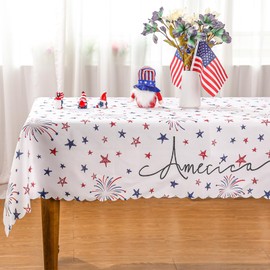 Siilues 4th of July Tablecloth 60 x 84 Inches, 4th of July Decorations Patriotic Table Cloth Vintage Independence Day Decorations for Home American Table Decorations