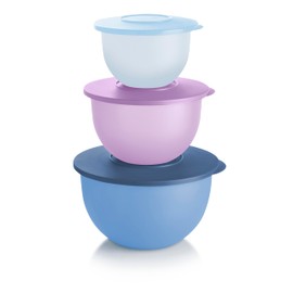 Tupperware Impressions Classic 3 Piece Food Storage Bowl Set in Blue and Purple, Dishwasher Safe and BPA Free (3 Containers, 3 Lids)
