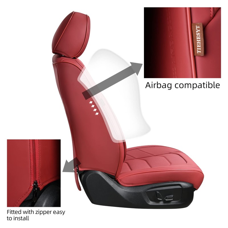TIEHESYT Martha Red Car Seat Covers Front Pair, Breathable Leather