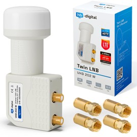 hb-digital Twin LNB (Test Very Good) LNC Head 2 Participants Direct LTE Protected Satellite Digital Satellite Full HD TV 3D 4K UHD Contacts Gold-Plated Weather Protection White + 4x F-Compression