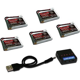 RoaringTop 3.7 V Lipo Battery 800mAh 25C 5 Pack Lipo Batteries with Molex Plug 5 in 1 Charger for Syma X5 X5A X5SW X5C X5C1 RC Quadcopter Drone Spare Parts
